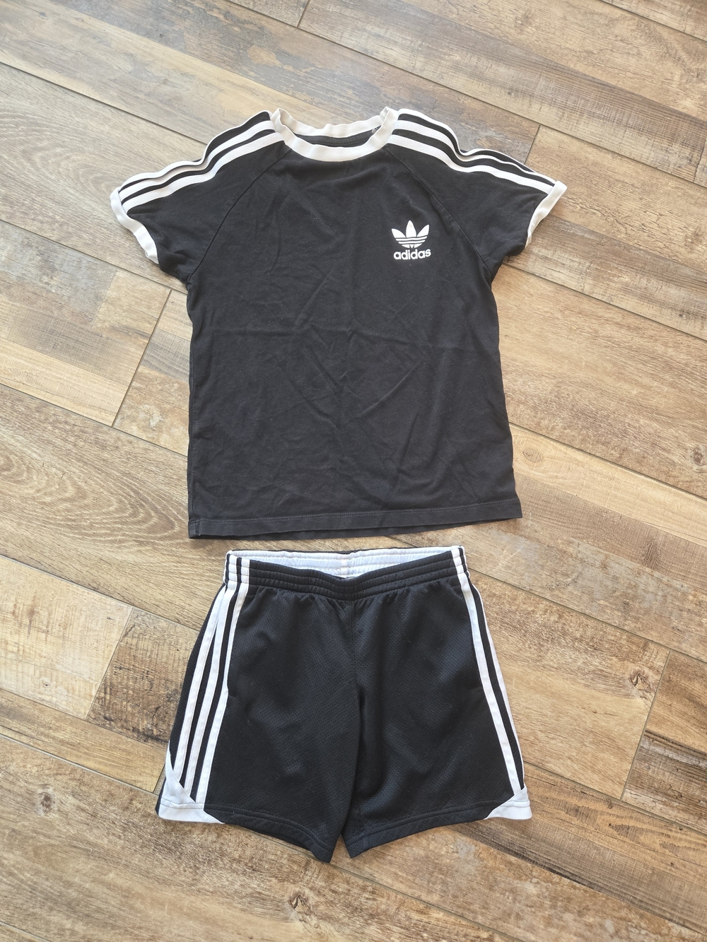 Adidas Kids Boys Size Small Outfit Set Black White Trefoil Tee & Mesh Shorts
